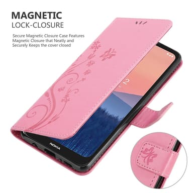 Nokia C21 lommebokdeksel Blomster (rosa)