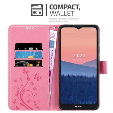 Nokia C21 lommebokdeksel Blomster (rosa)