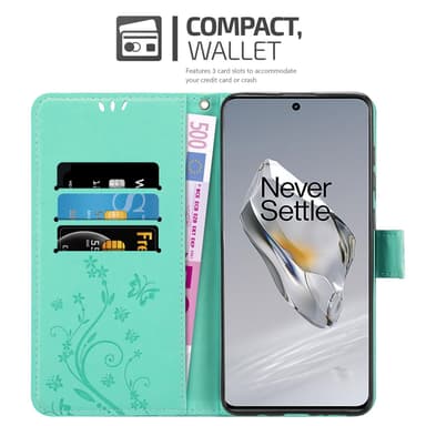 OnePlus 12 lommebokdeksel Blomster (Turkis)