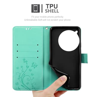 OnePlus 12 lommebokdeksel Blomster (Turkis)