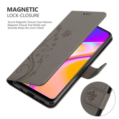 Oppo A94 5G lommebokdeksel Blomster (grå)