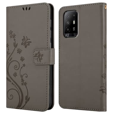Oppo A94 5G lommebokdeksel Blomster (grå)