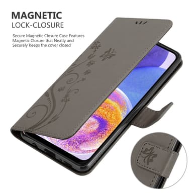 Samsung Galaxy A23 4G lommebokdeksel Blomster (grå)