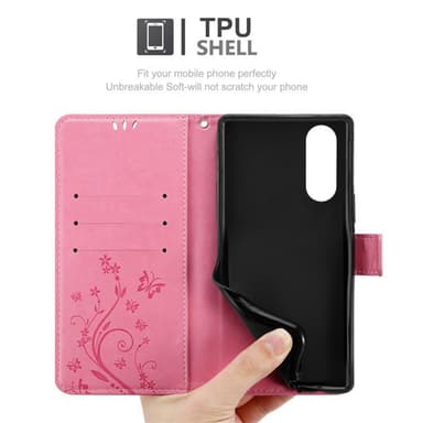 Sony Xperia 5 lommebokdeksel Blomster (rosa)