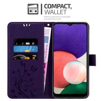 Samsung Galaxy A22 5G lommebokdeksel Blomster (lilla)