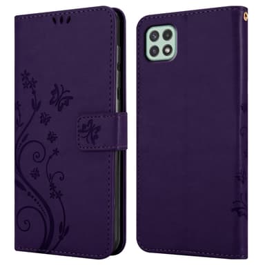 Samsung Galaxy A22 5G lommebokdeksel Blomster (lilla)