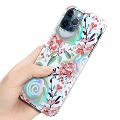 iPhone 12 PRO MAX lommebokdeksel Blomster (hvit)