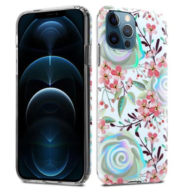 iPhone 12 PRO MAX lommebokdeksel Blomster (hvit)