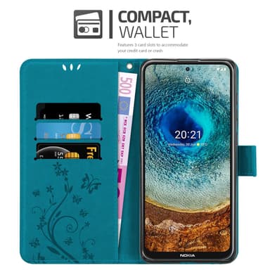 Nokia X10 / X20 lommebokdeksel Blomster (blå)