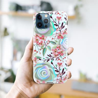 iPhone 12 PRO MAX lommebokdeksel Blomster (hvit)