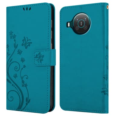 Nokia X10 / X20 lommebokdeksel Blomster (blå)