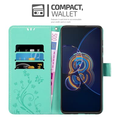 Asus ZenFone 8 FLIP lommebokdeksel Blomster (turkis)