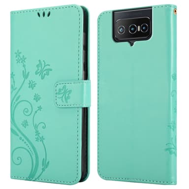 Asus ZenFone 8 FLIP lommebokdeksel Blomster (turkis)