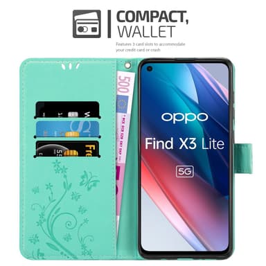 Oppo FIND X3 LITE lommebokdeksel Blomster (turkis)