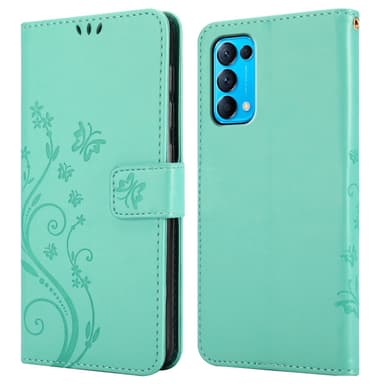 Oppo FIND X3 LITE lommebokdeksel Blomster (turkis)