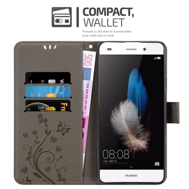 Huawei P8 LITE 2015 lommebokdeksel Blomster (grå)