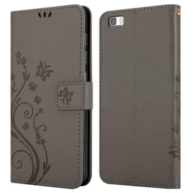 Huawei P8 LITE 2015 lommebokdeksel Blomster (grå)