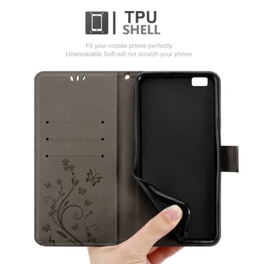Huawei P8 LITE 2015 lommebokdeksel Blomster (grå)