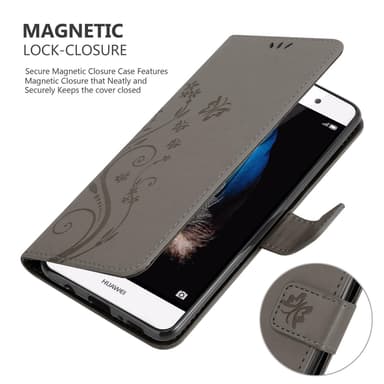 Huawei P8 LITE 2015 lommebokdeksel Blomster (grå)