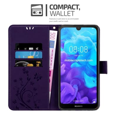 Huawei Y6 PRO 2019 lommebokdeksel Blomster (lilla)