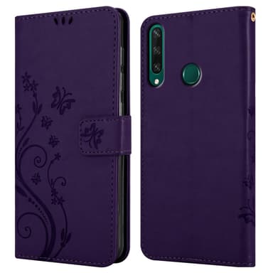 Huawei Y6P lommebokdeksel Blomster (lilla)