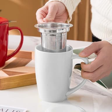 Kaffekopp Porselens kaffekrus med lokk og teinfuser
