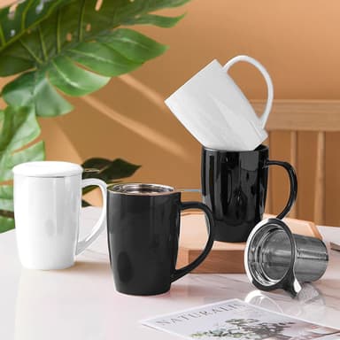 Kaffekopp Porselens kaffekrus med lokk og teinfuser