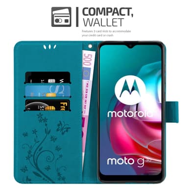 Motorola MOTO G10 / G30 lommebokdeksel Blomster (blå)