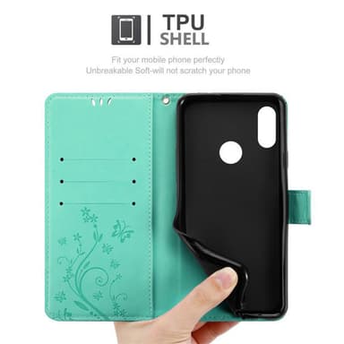 Huawei Y6 2019 lommebokdeksel Blomster (turkis)