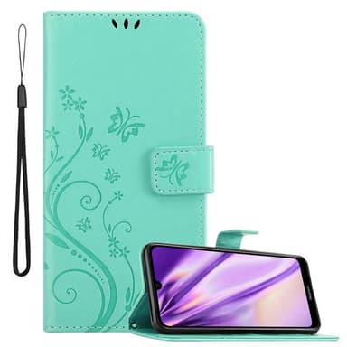 Huawei Y6 2019 lommebokdeksel Blomster (turkis)
