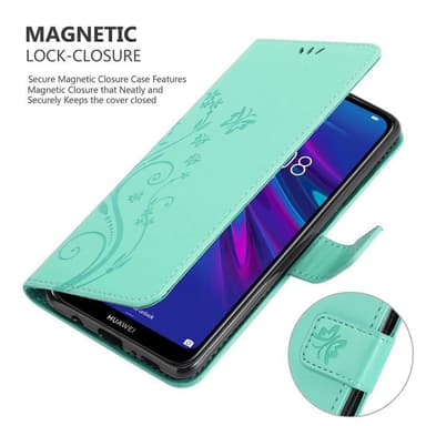 Huawei Y6 2019 lommebokdeksel Blomster (turkis)