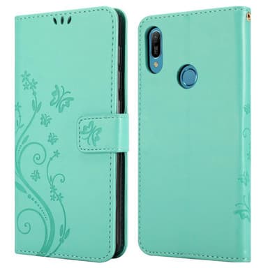 Huawei Y6 2019 lommebokdeksel Blomster (turkis)