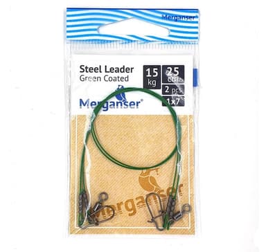 Stålleder, 1x7 dekket, grønn, 15 kg, 25 cm, 2 stk, Merganser