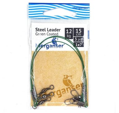 Stålleder, 1x7 dekket, grønn, 12 kg, 15 cm, 3 stk, Merganser