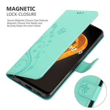 Realme 9 4G / 9 PRO+ lommebokdeksel Blomster (turkis)
