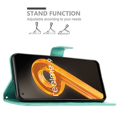 Realme 9 4G / 9 PRO+ lommebokdeksel Blomster (turkis)