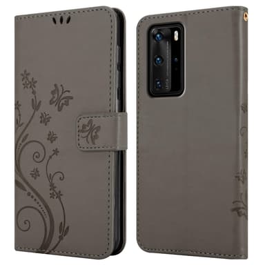 Huawei P40 PRO / P40 PRO+ lommebokdeksel Blomster (grå)