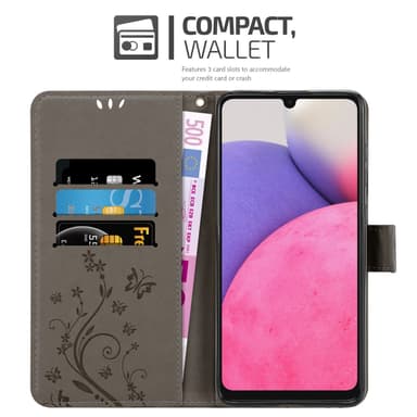 Samsung Galaxy A33 5G lommebokdeksel Blomster (grå)