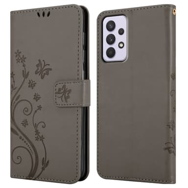 Samsung Galaxy A33 5G lommebokdeksel Blomster (grå)