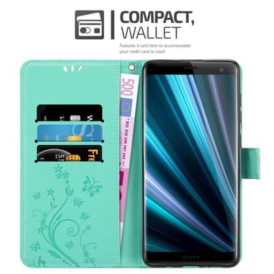 Sony Xperia XZ3 lommebokdeksel Blomster (turkis)
