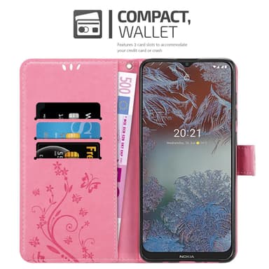 Nokia G10 / G20 lommebokdeksel Blomster (rosa)