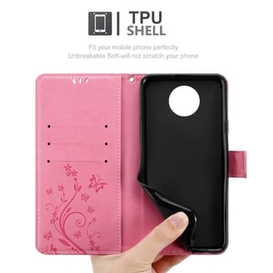 Nokia G10 / G20 lommebokdeksel Blomster (rosa)