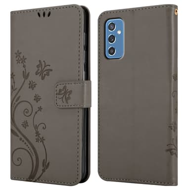 Samsung Galaxy M52 5G lommebokdeksel Blomster (grå)