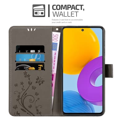 Samsung Galaxy M52 5G lommebokdeksel Blomster (grå)
