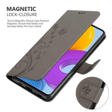 Samsung Galaxy M52 5G lommebokdeksel Blomster (grå)