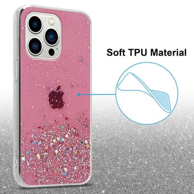iPhone 14 PRO Silikondeksel Glitter (rosa)