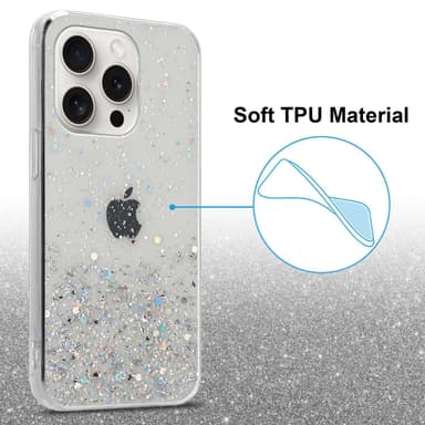 iPhone 15 PRO MAX Silikondeksel Glitter (Gjennomsiktig)