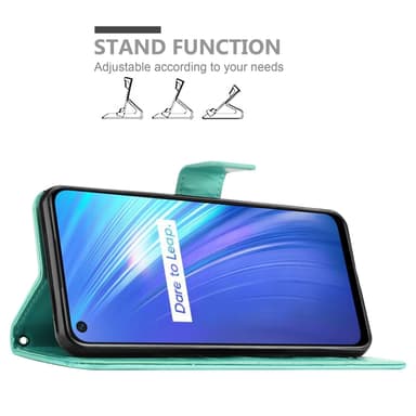Realme 6 4G / 6s lommebokdeksel Blomster (turkis)