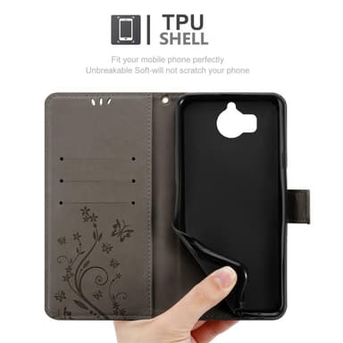 Huawei Y5 2017 / Y6 2017 lommebokdeksel Blomster (grå)