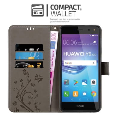 Huawei Y5 2017 / Y6 2017 lommebokdeksel Blomster (grå)